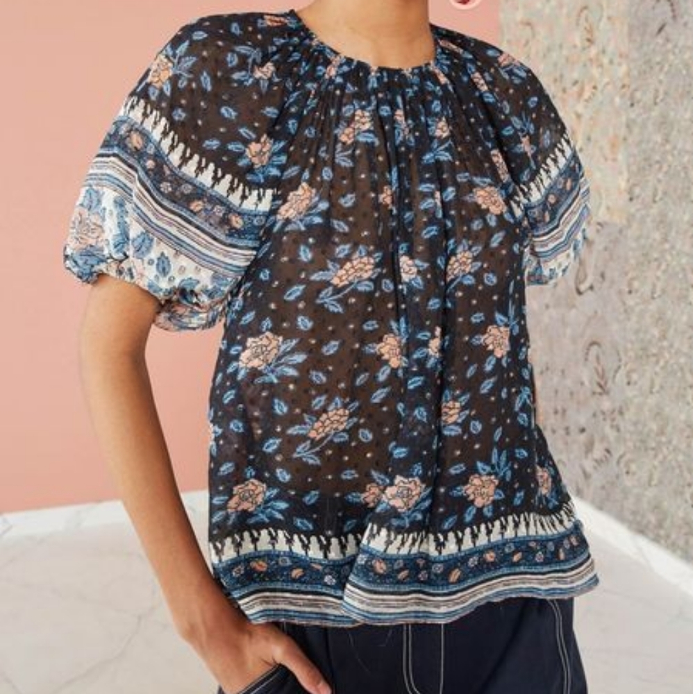 Ulla johnson black floral top size 6